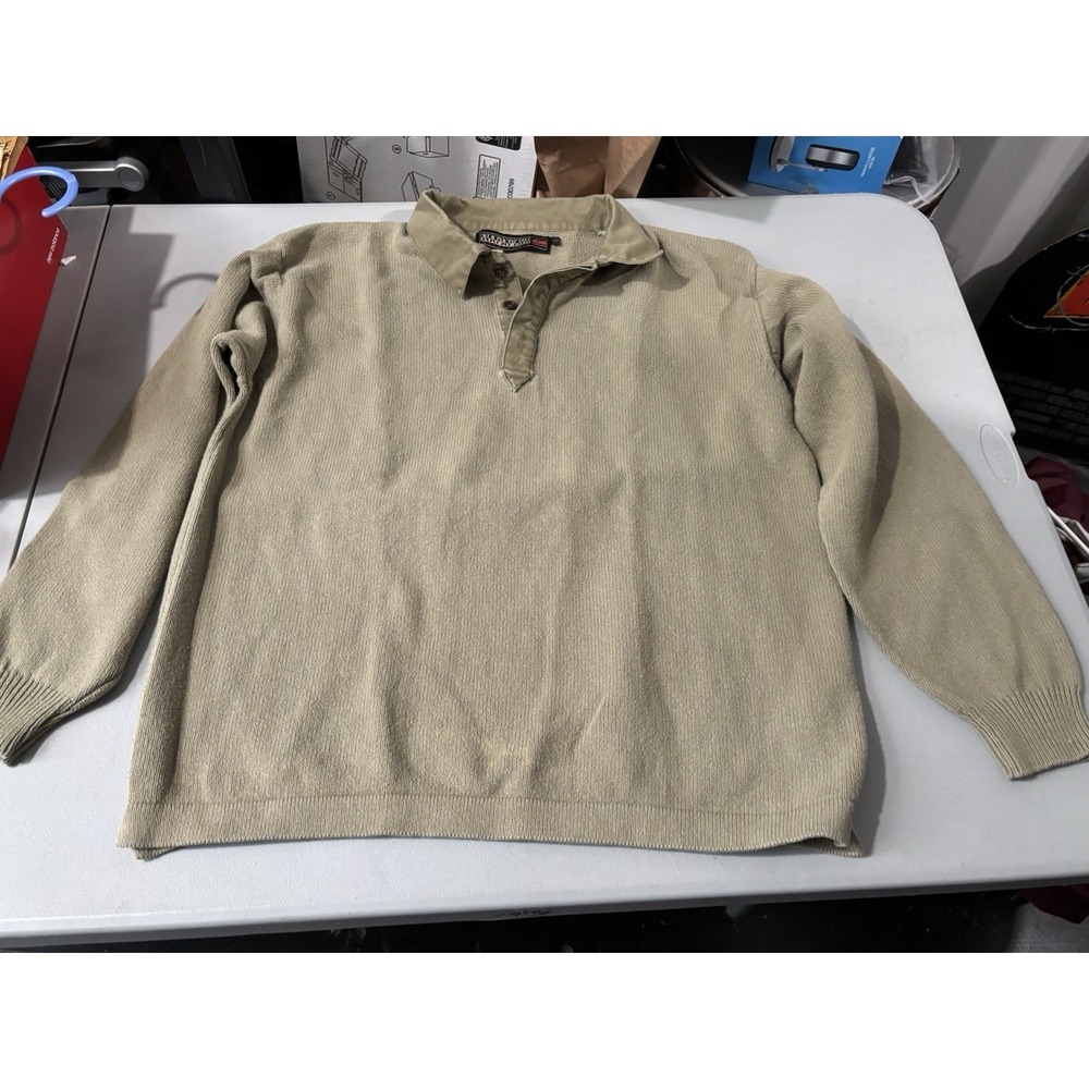 NAPAPIJRI Mens Crew Neck Jumper Sweater L Tan Cotton